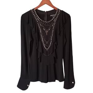 Royal Underground Rhinestone Cross Sheer Front Long Sleeve Top